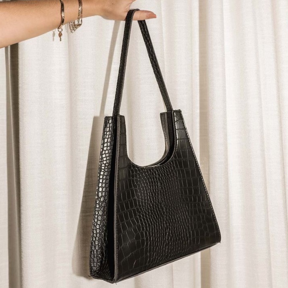 Princess Polly Shoulder Bag - The Gwen. Black Croc